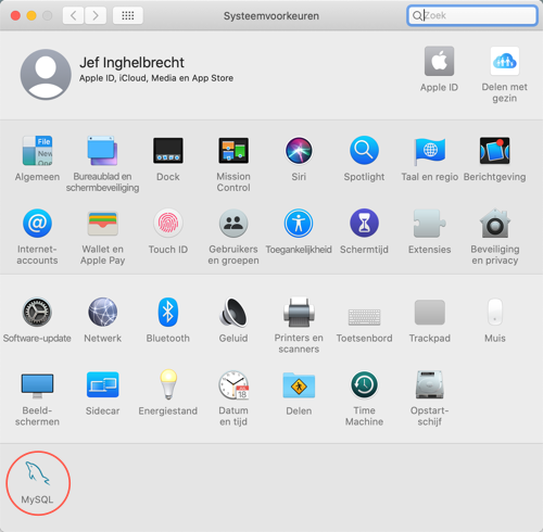macOS MySQL Server in Systeemvoorkeuren